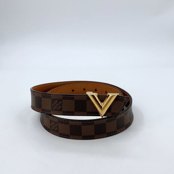 Louis Vuitton Damier Ebene Belt With Gold V-Buckle 80/32 Made In Spain - Picture 1 of 8